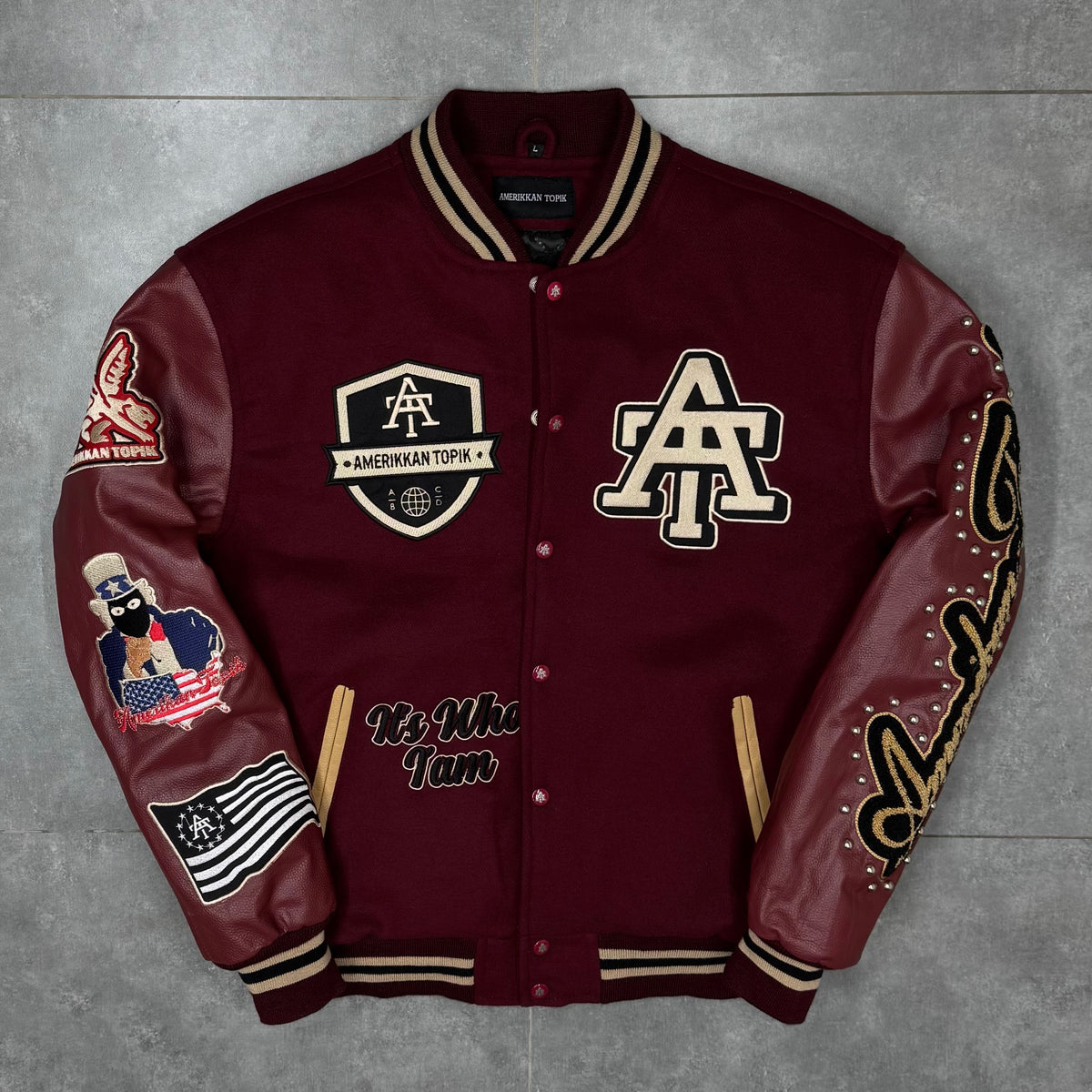 It's Who I'am Varsity Jacket — Burgundy