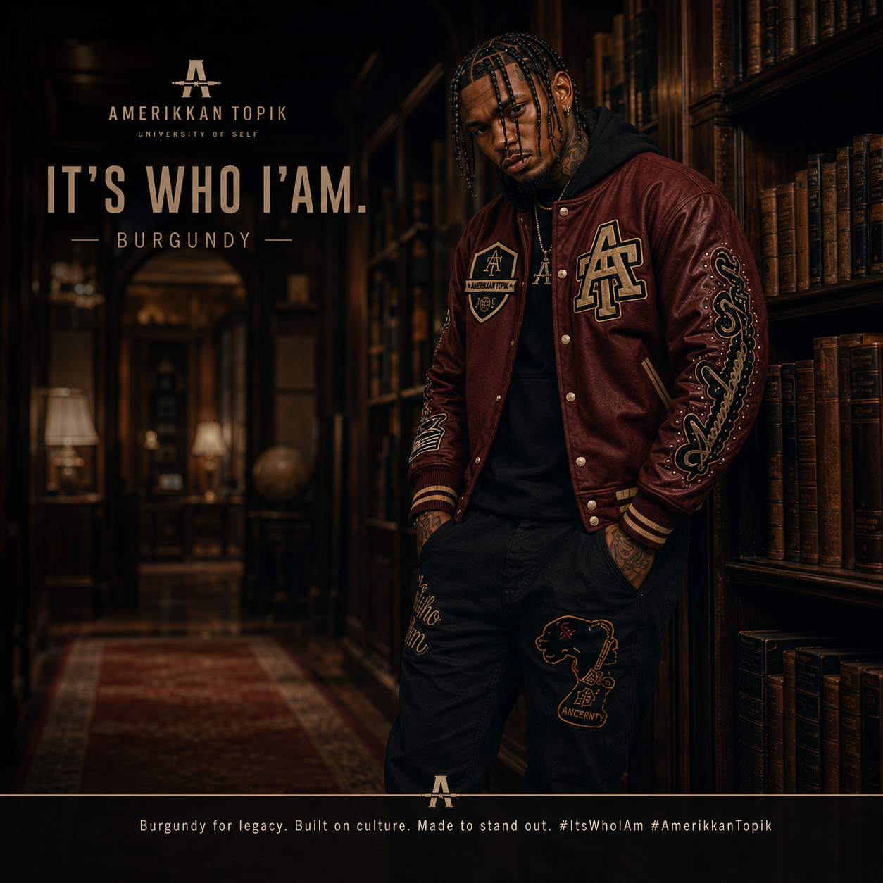 It's Who I'am Varsity Jacket — Burgundy